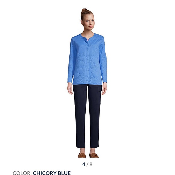 Lands’ End Bright Blue Quilted Insulated Jacket Snaps Barn Jacket - Picture 4 of 14